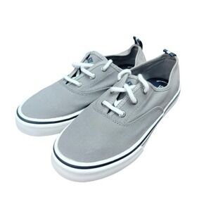 Sperry Top-Sider Shoes Women's 7.5 Gray Canvas Boat Lace Up Memory Foam STS84830